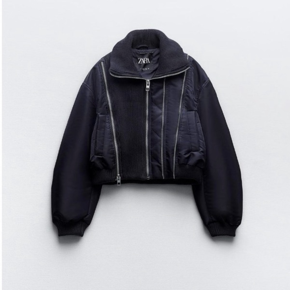 Zara Navy Blue Zippered Bomber Jacket - Picture 1 of 2
